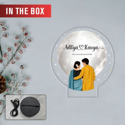 Personalized Couple Name LED Night Lamp Custom with Name & Date Unique Gift for Anniversary, Wedding, Marriage, Valentine Day, Birthday Warm White Light (Moon Lamp)